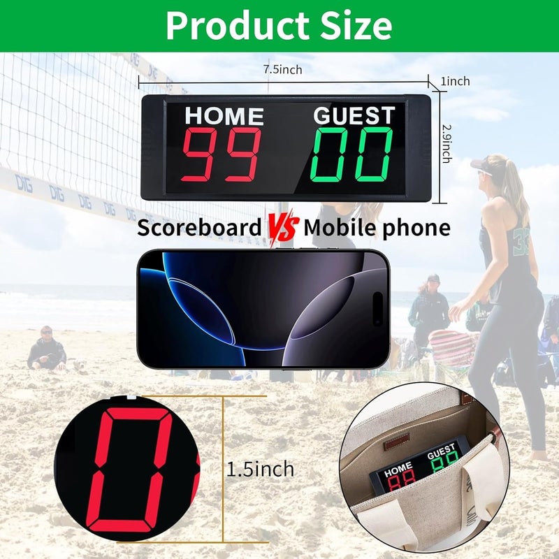 YZ Portable Electronic Scoreboard with 2 Button Control, Digital Scoreboard with Remote, Digital Cornhole Score Keeper, 12/24H Clock/Countdown Timer/Buzzer, Indoor&Outdoor Games - Image 2